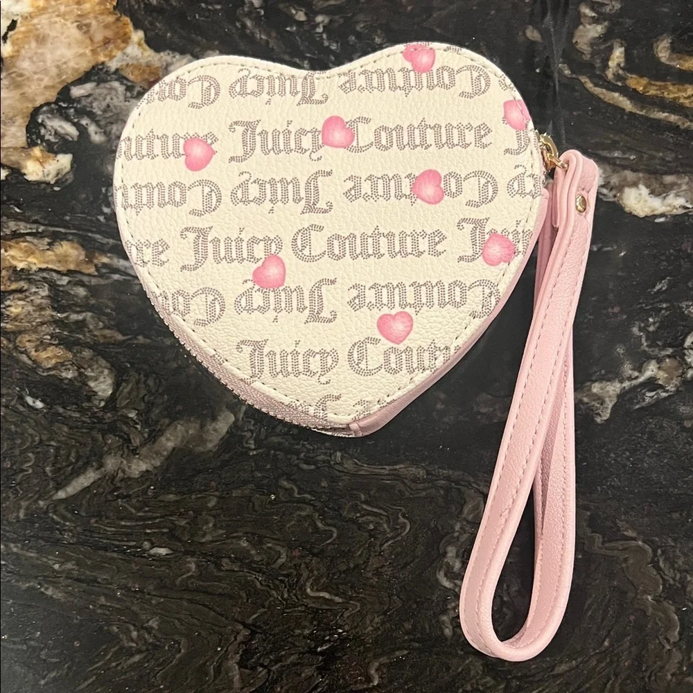 Juicy Couture Pink and White Heart Wristlet
